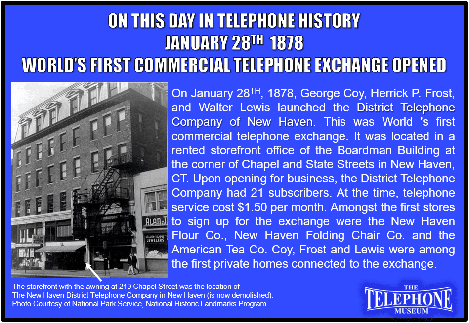 On This Day In Telephone History January 28TH 1878 - The Telephone Museum, Inc.