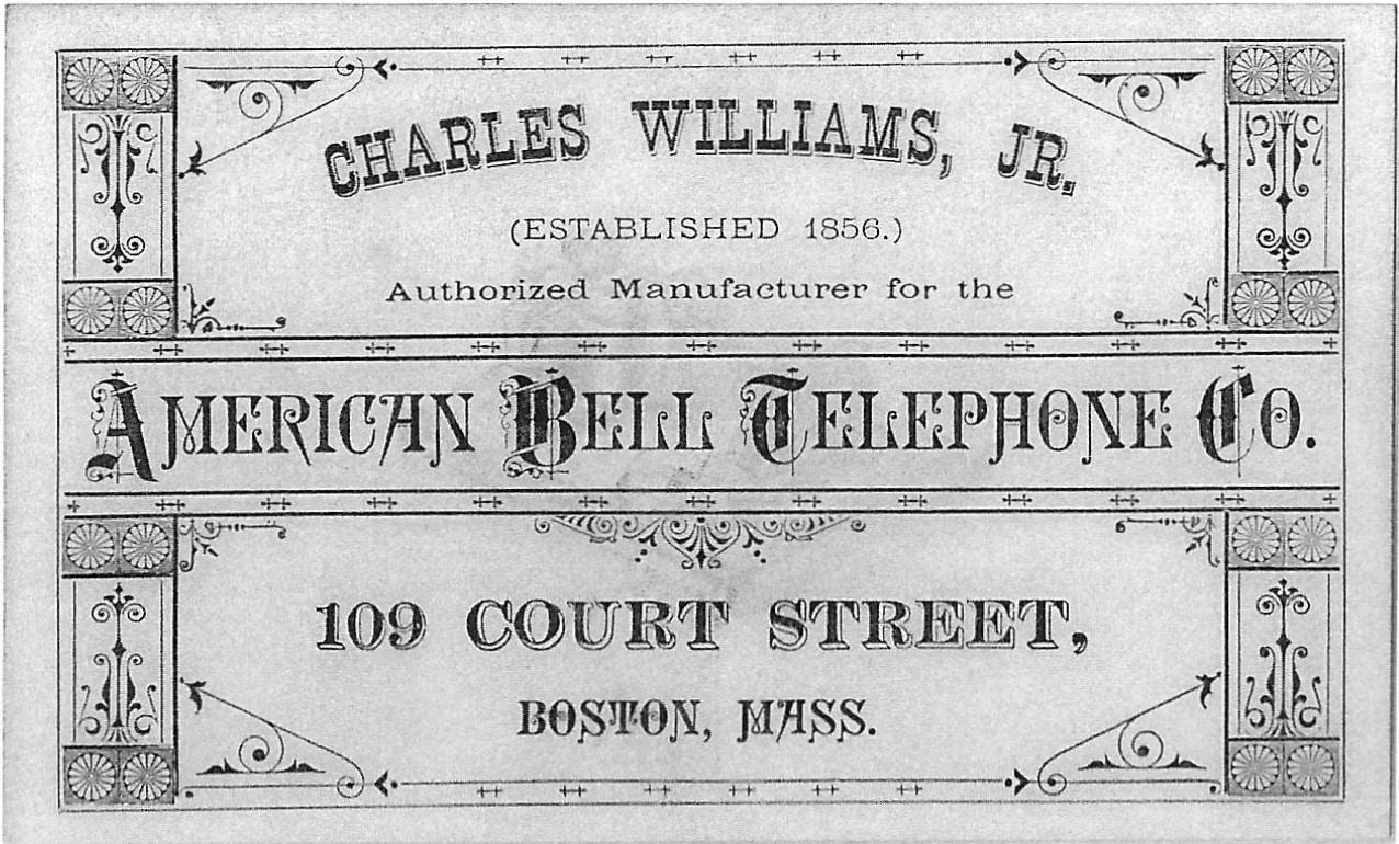 Charles Williams Jr Manufacturer American Bell Telephone Co Charles Williams Jr Manufacturer American Bell Telephone Co"
