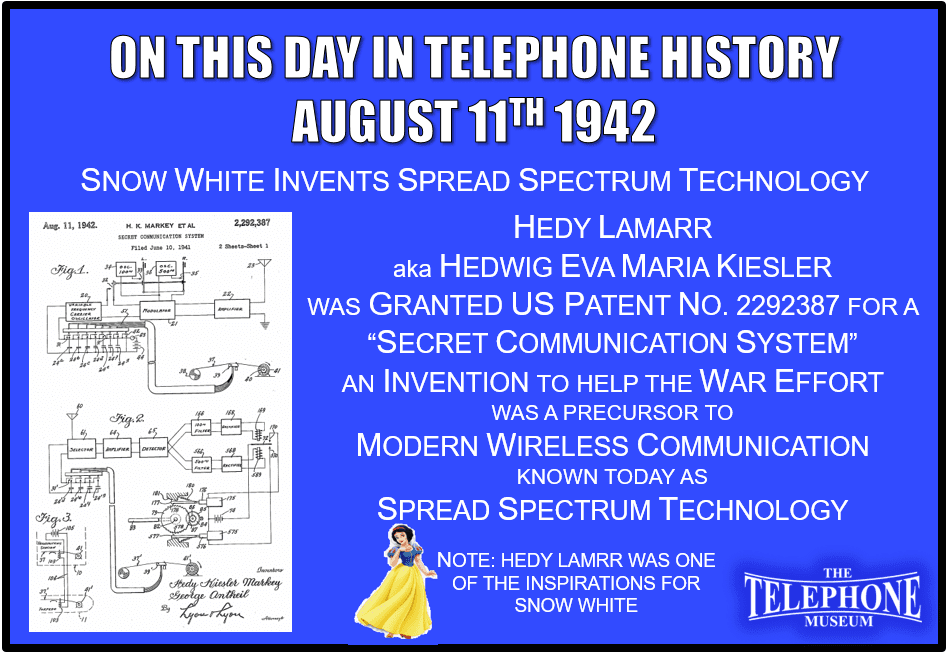 https://telephone-museum.org/wp-content/uploads/2019/08/On-This-Day-in-Telephone-History-August-11TH-1942-Hedy-Lamarr-was-granted-patent-2292387-for-a-Secret-Communication-System.png
